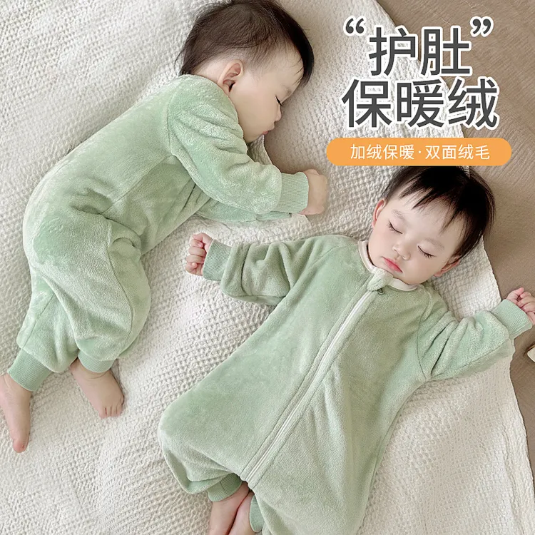 婴儿睡衣秋冬季睡袋男宝宝小月龄冬天珊瑚绒男童加厚连体衣服冬装