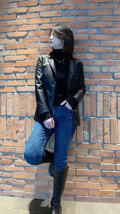 8827款水洗皮西服外套，卡码拍大气质女款