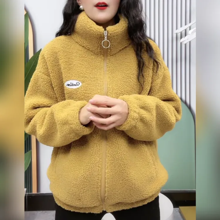 秋冬装加绒保暖一体绒外套休闲减龄洋气加厚颗粒绒时尚颗粒绒棉衣