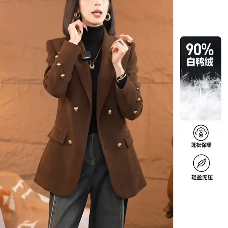 90白鸭复古绒灯芯绒气质西装外套保暖羽绒内胆上衣百搭显瘦高级感