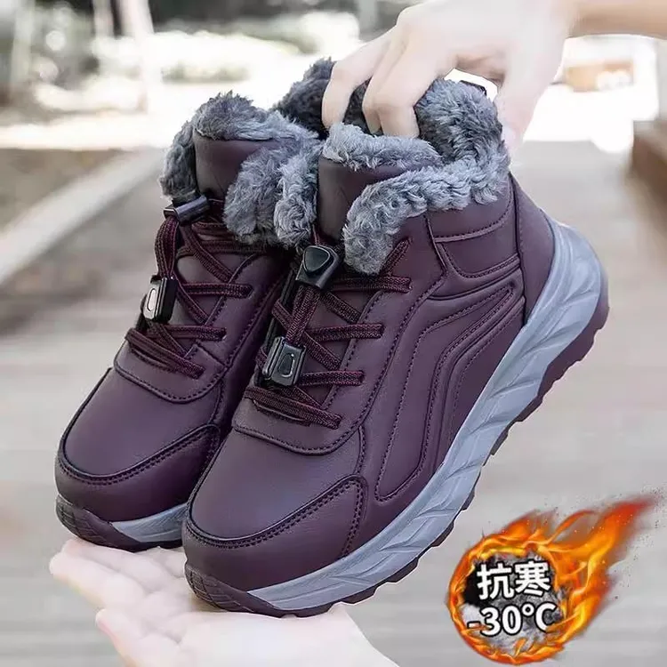 足力健安全老人鞋高帮棉鞋女冬季加绒加厚妈妈鞋中老年运动健步鞋