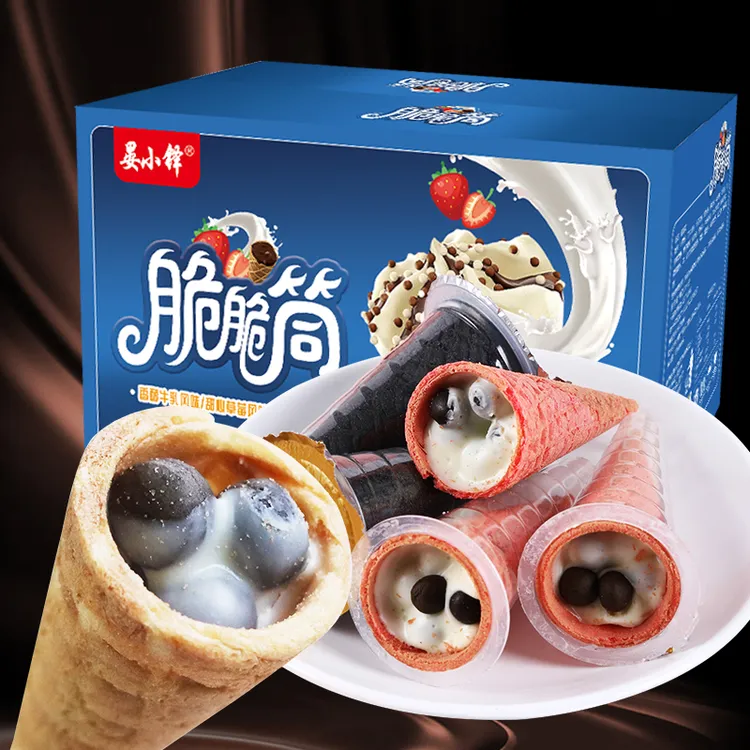 脆皮巧克力夹心甜脆筒儿童休闲零食冰淇淋甜甜圈筒