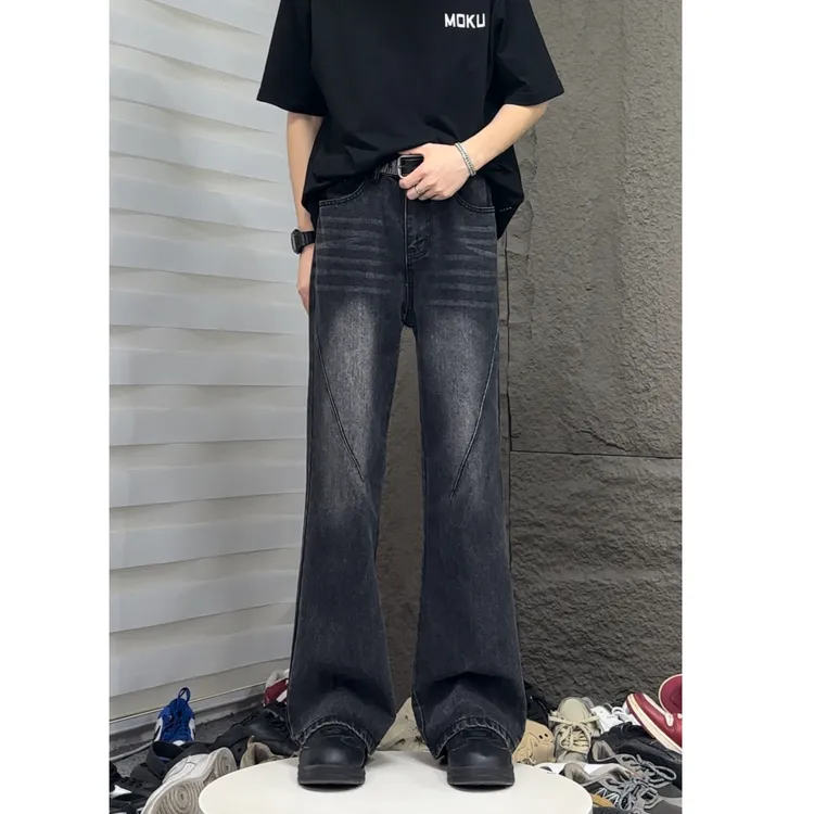 美式烟灰黑色牛仔裤显高显瘦百搭神裤设计感小众直筒微喇秋季新款