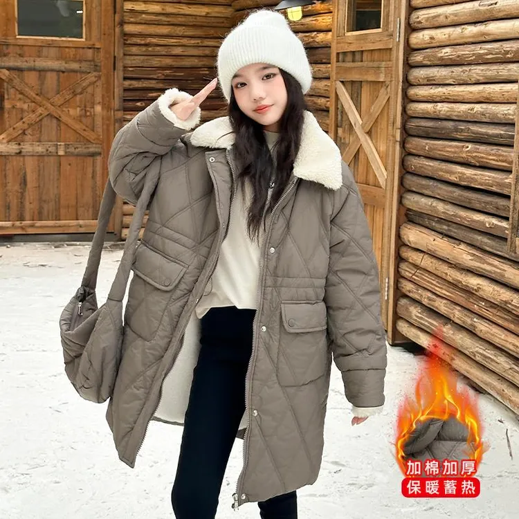 外套秋冬2024新款洋气中大童加绒夹棉风衣儿童冬季中长款棉服