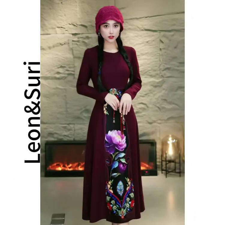 Leon&Suri “卓玛拉姆”新款设计修身民族风中长款轻奢收腰连衣裙