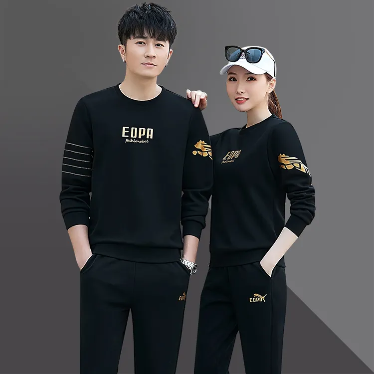 情侣装运动服套装男女春秋季圆领套头长袖卫衣时尚跑步休闲两件套