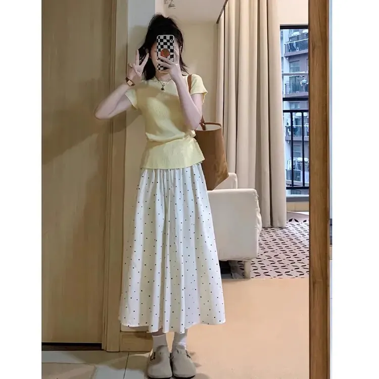 法式气质波点半身裙女夏季2025新款小个子高腰a字显瘦休闲长裙