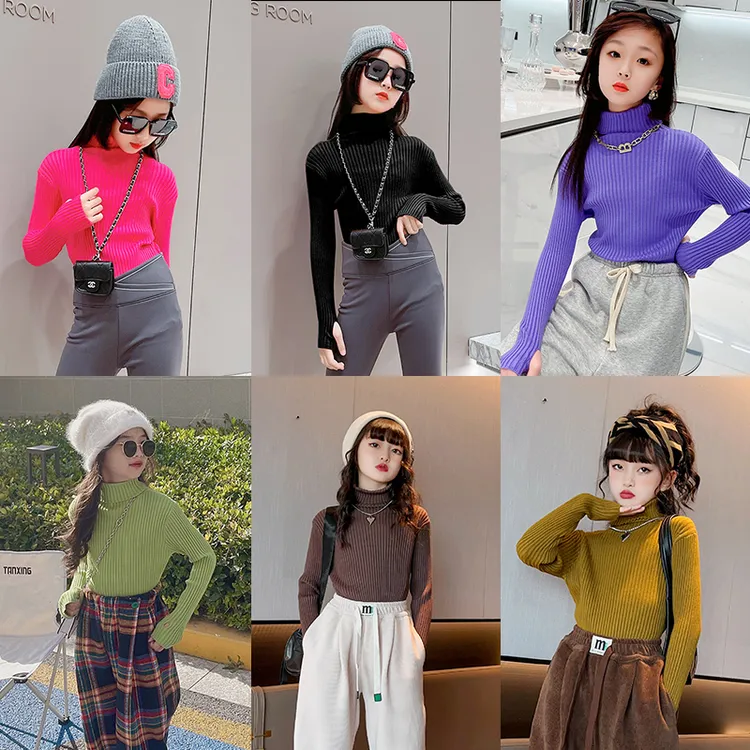 女童高领毛衣2025秋冬新款百搭打底衫修身洋气打底衫中大童针织衫