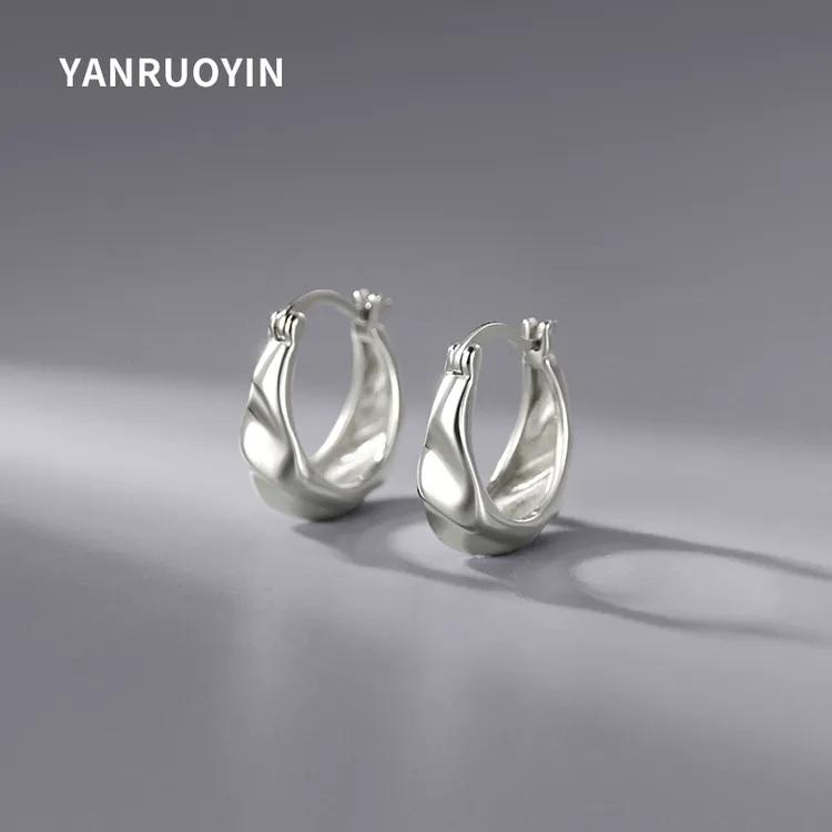 言若银 足银耳饰 999纯银耳环女莫比乌斯环设计耳扣不规则耳圈B83