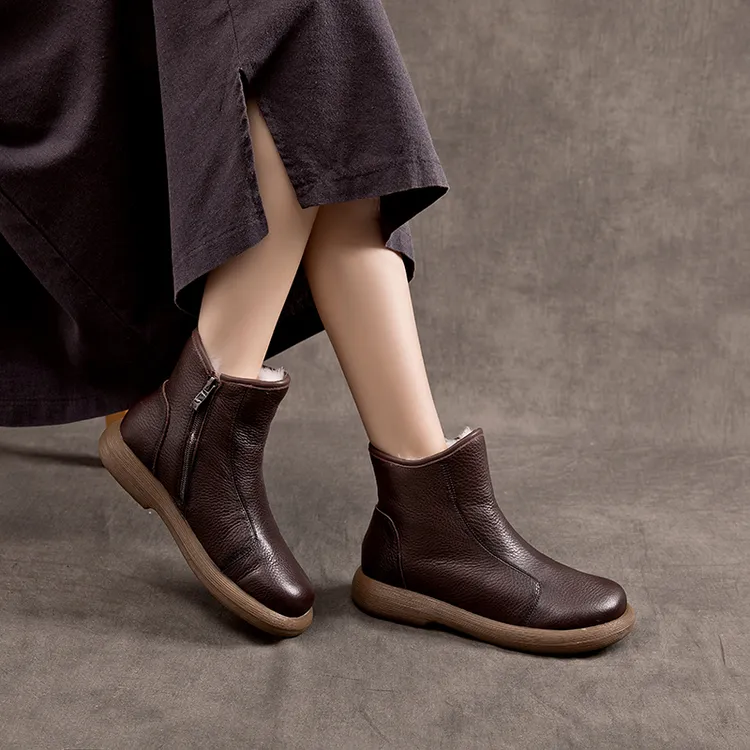 2025冬新款真皮加绒棉靴女厚毛雪地靴舒适保暖厚底大棉鞋牛皮短靴