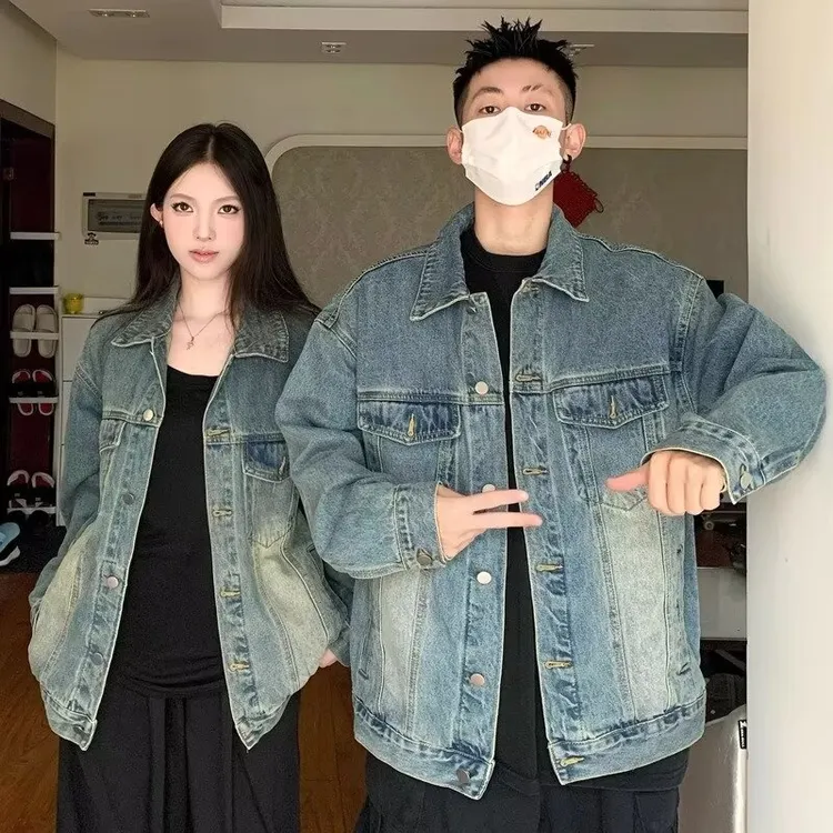 牛仔外套男春秋季潮牌美式高街夹克男翻领痞帅宽松休闲褂子上衣服