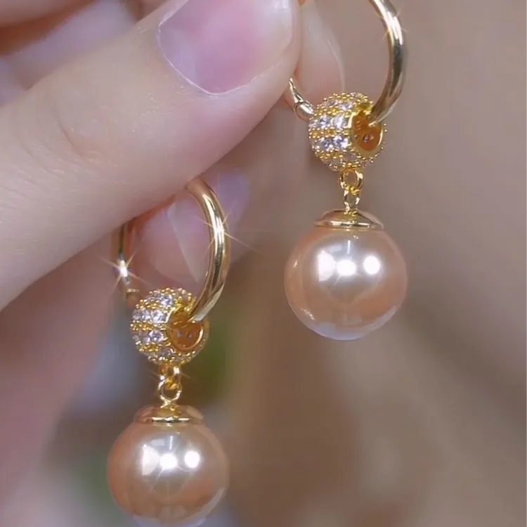 网红爆款香槟色珠珠流苏耳扣女秋冬轻奢气质高级感显脸瘦百搭耳饰