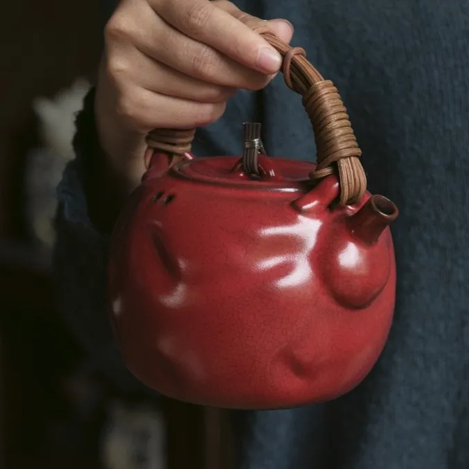 梵山堂陶瓷陶壶煮茶壶景德镇茶具老岩泥水壶大容量全手工提梁壶