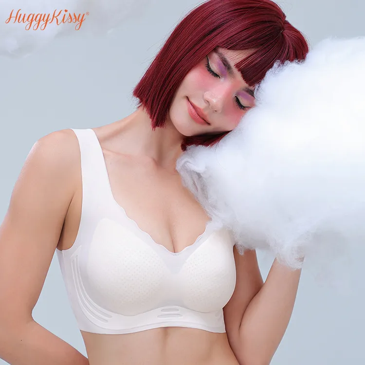 Huggy Kissy夏季无痕女士无钢圈聚拢美背心式超薄款透气冰丝文胸