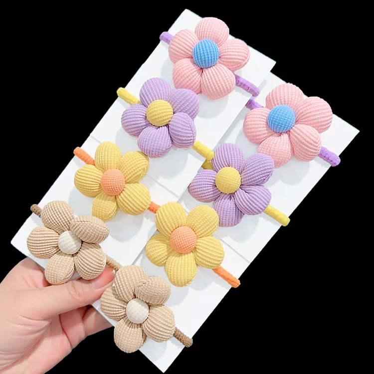 女孩头绳儿童布艺发圈大号五瓣花朵充棉花女童扎马尾不伤发头发饰