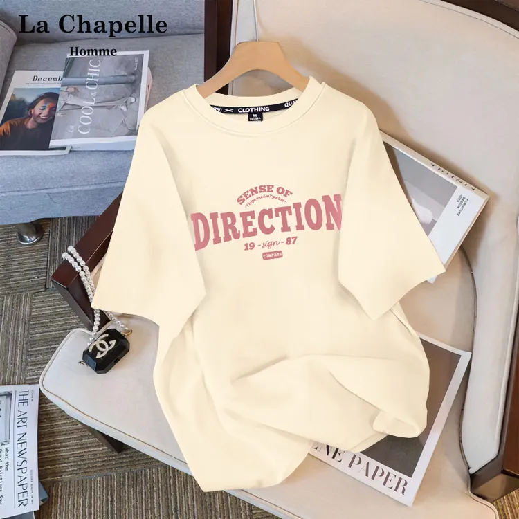 拉夏贝尔韩版洋气短袖t恤女款夏季纯棉2025新款爆款正肩半袖上衣X