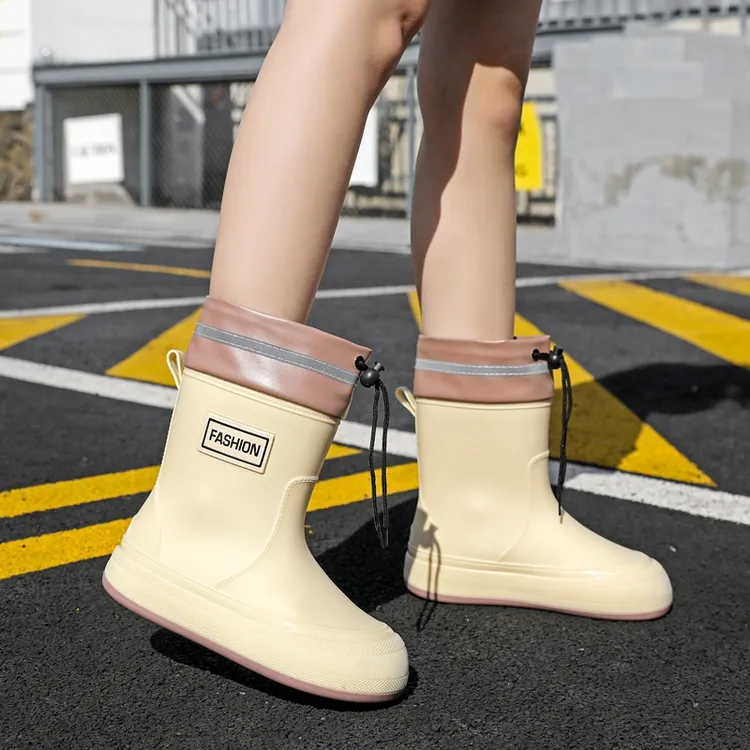 中筒时尚雨鞋加绒女款防水厚底保暖雨靴女士外穿潮流水鞋干活胶鞋