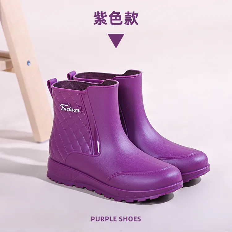 时尚外穿加绒女士短筒防水鞋雨靴轻便防滑厚底女款耐磨工作水胶鞋