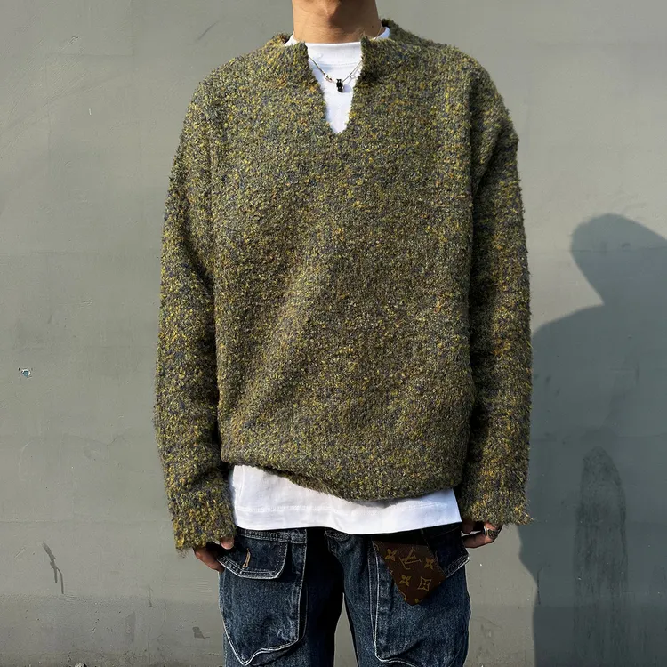 【UNAPS】美式潮流苔藓绿715克含羊毛复古cleanfit男女慵懒宽松毛衣