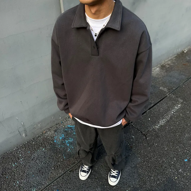 【UNAPS】秋季重磅420克polo翻领卫衣男女美式纯色cleanfit长袖打底