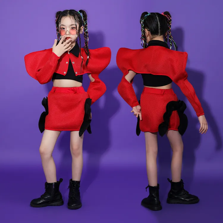少儿模特走秀服装儿童街舞潮服女童爵士舞服hiphop潮酷炸街套装