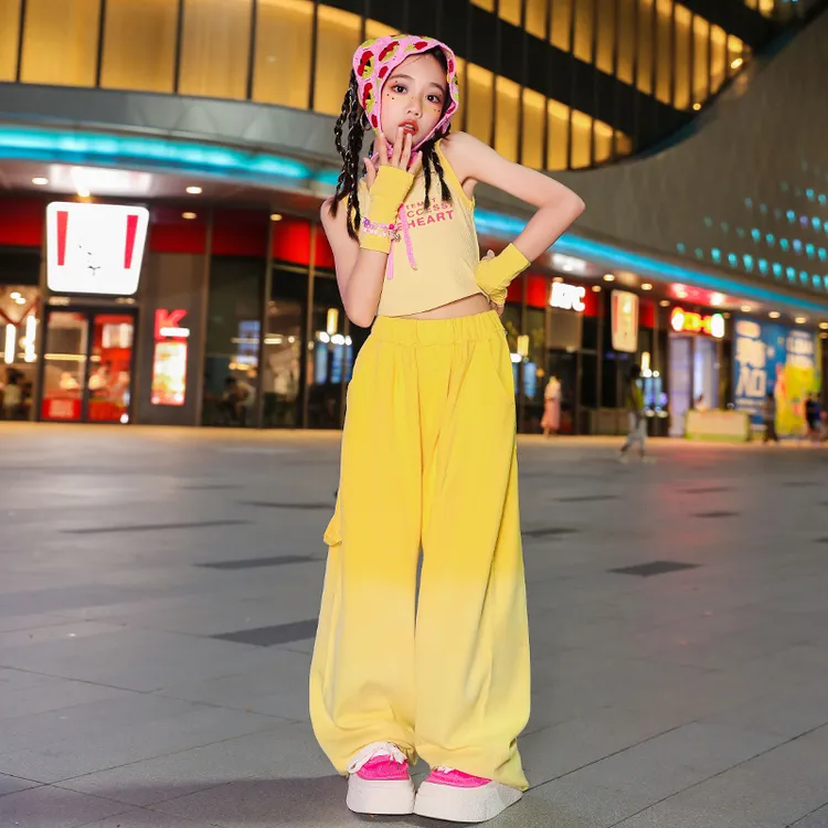 女童爵士舞演出服网红时髦潮酷街舞服装洋气儿童jazz走秀露脐套装