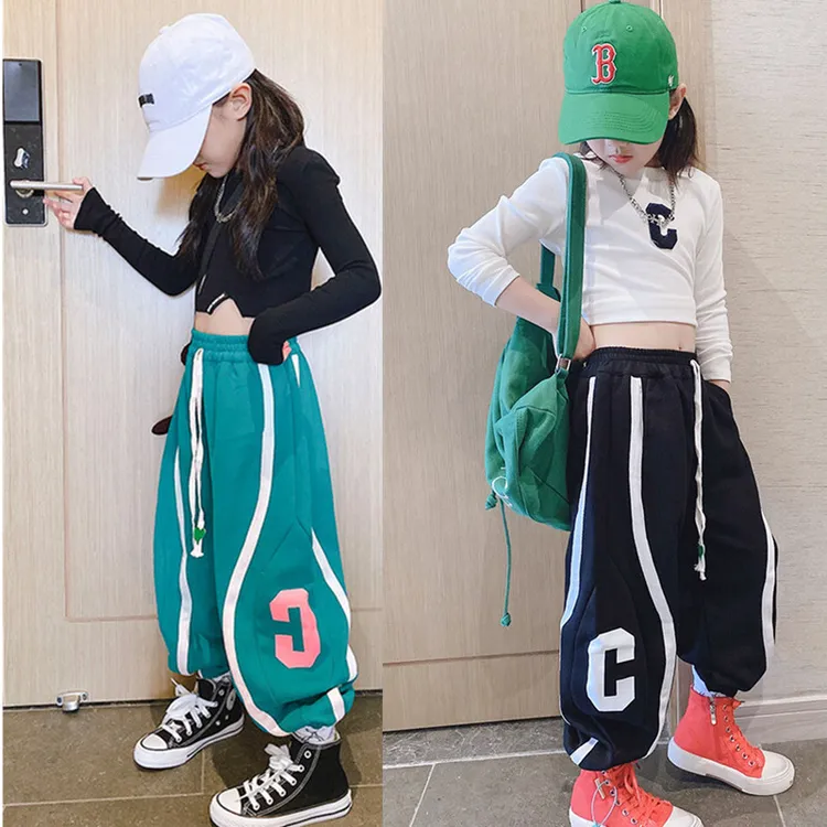女童爵士舞蹈服秋冬露脐上衣嘻哈街舞练功套装网红模特走秀表演服
