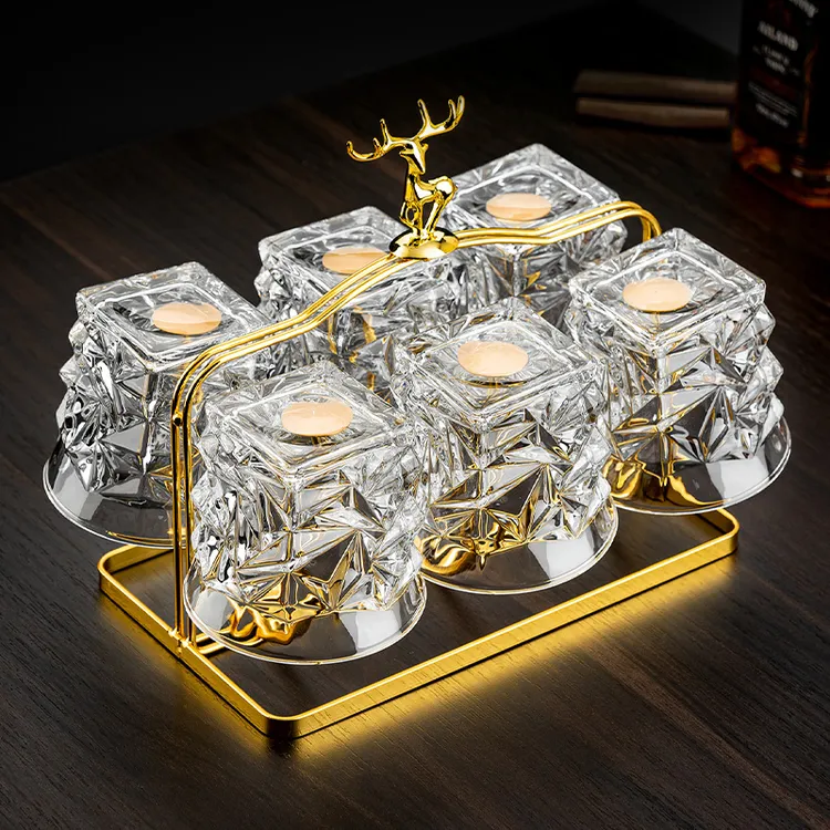 曼薇奢华玻璃洋酒杯套装喝水杯轻奢威士忌欧式带架子家用酒杯酒具