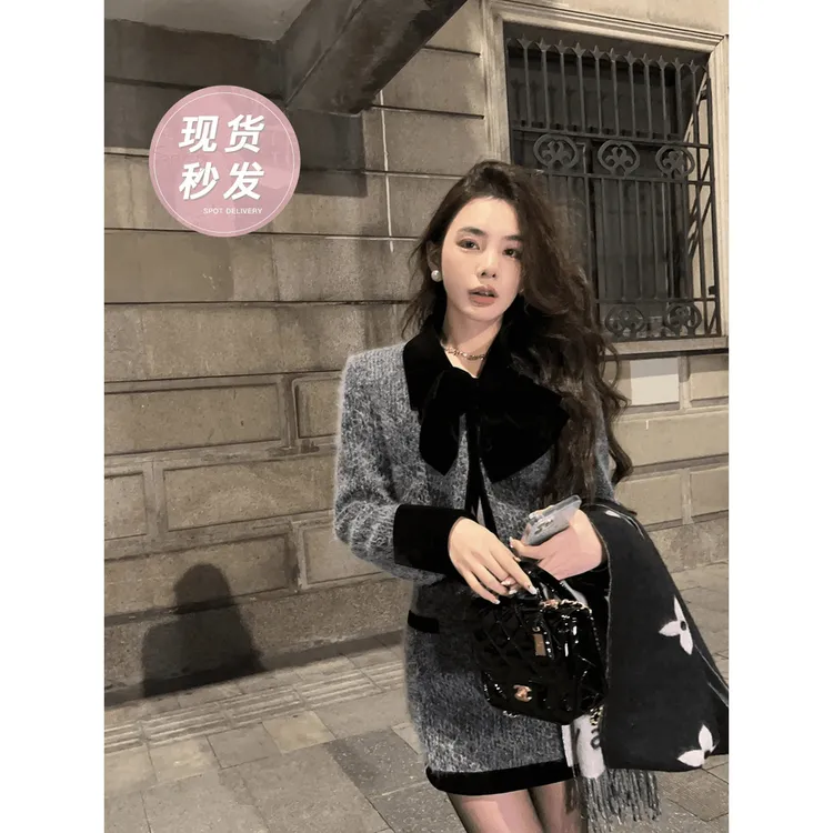 甜辣小香套装女2025新款高级感宽松显瘦毛呢短外套半身裙女两件套