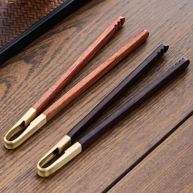 茶配件铜木茶夹黑檀花梨木功夫茶具配件家用茶杯夹子镊子洗杯工具