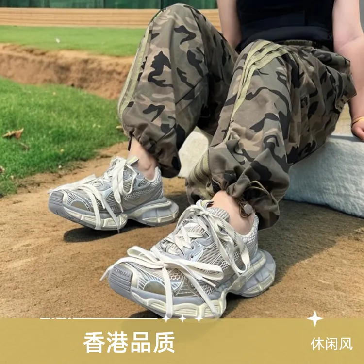 香港情侣运动鞋女巴黎老爹鞋2024美式透气厚底增高百搭真皮休闲鞋