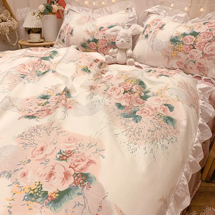 轻奢高级感纯棉床上四件套全棉欧式公主风床品床单三件套床笠被套