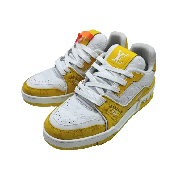 LV/3.5码37.5码/白黄暗纹拼接trainer板鞋/98新/vv974