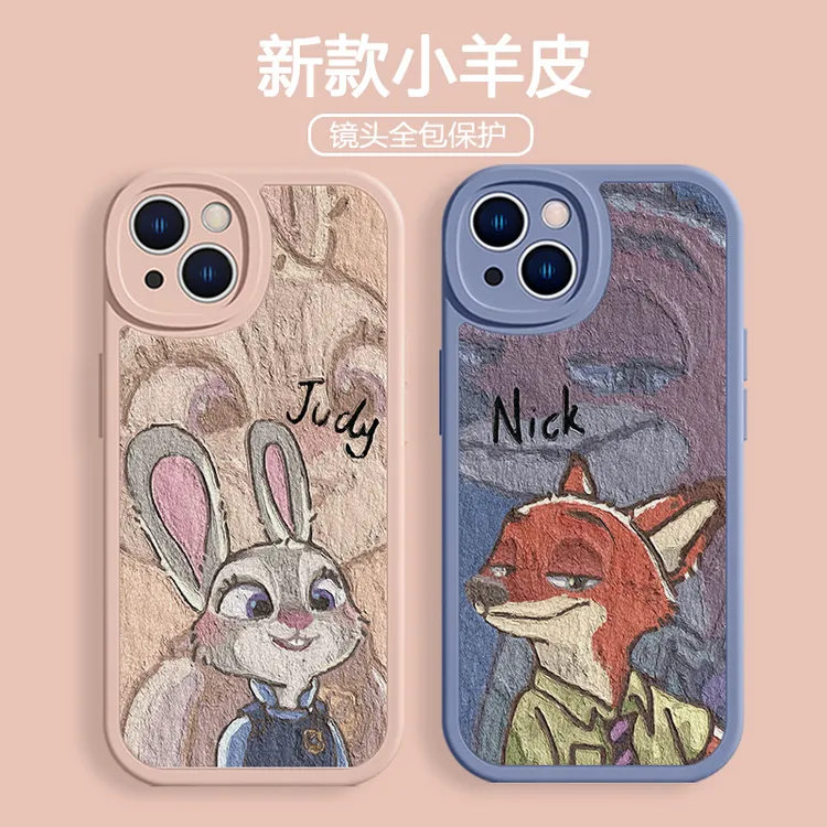 苹果17promax荣耀华为OPPO小米VIVO手机壳朱迪兔子情侣油画风卡通