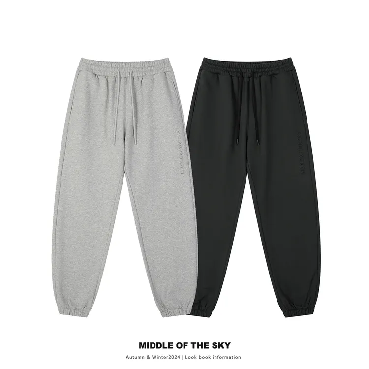 MIDDLEOFTHESKY冬季基础百搭潮流压花加绒卫裤裤子男女同款