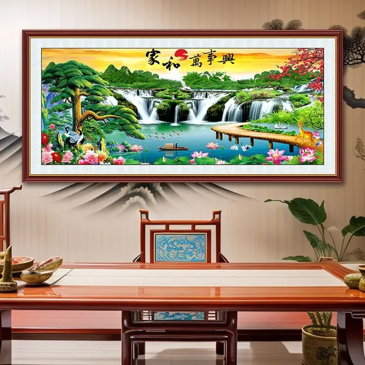 客厅装饰画山水风景画墙贴办公室风水好寓意客厅背景墙装饰画