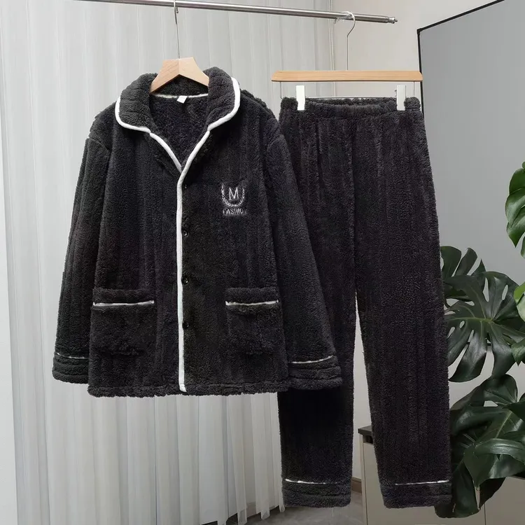 【降温福利】舒棉绒加绒加厚保暖舒适居家冬季家居服男款冬天套装