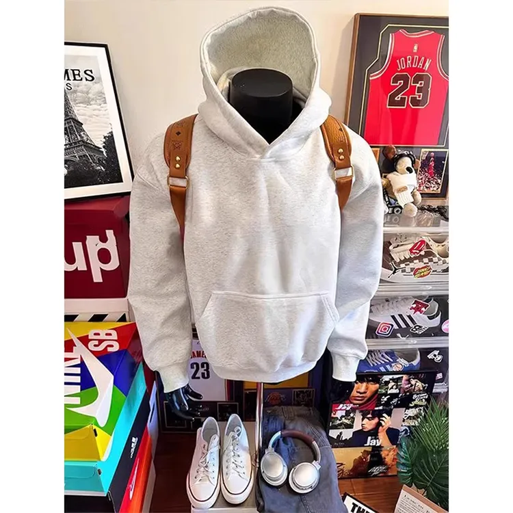 花灰色重磅硬挺卫衣男秋冬季加绒高克重cleanfit短款运动连帽外套