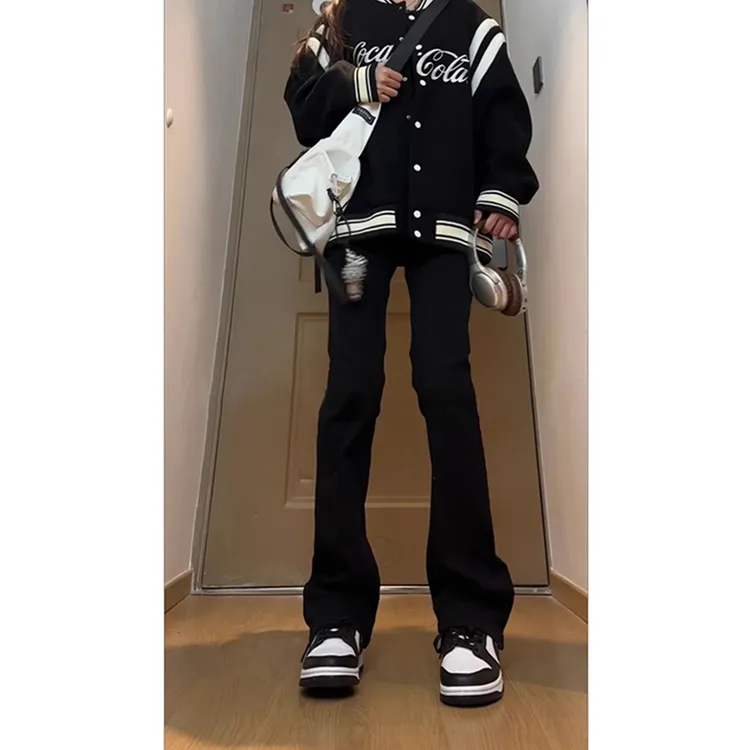 黑色微喇牛仔裤男款春季修身弹力hiphop高街水洗直筒cleanfit裤子