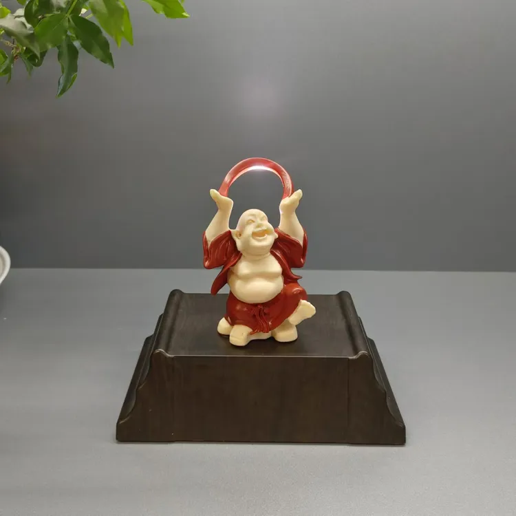 开心佛雕塑小弥勒佛工艺品摆件家居财神底座摆架禅意手工奇石底座