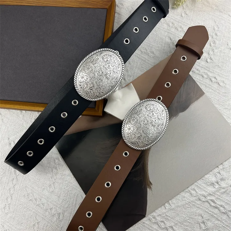 TONGFEMME腰带女士百搭装饰牛仔裤皮带宽版美式复古腰封2024新款