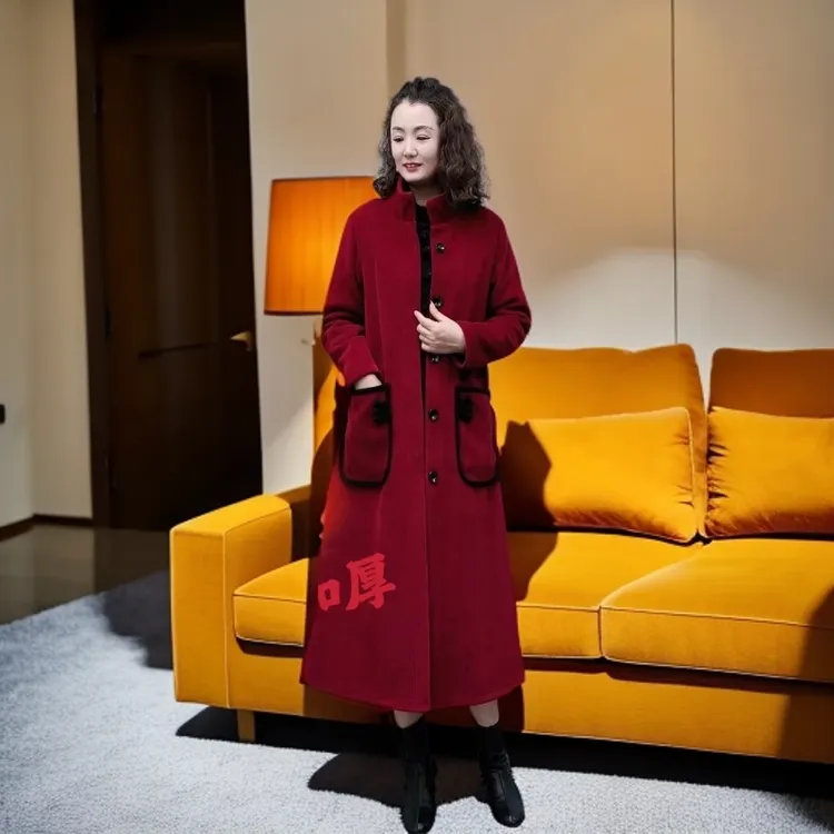 228定制版秋冬加绒加厚大口袋立领显瘦长款大衣外套风衣