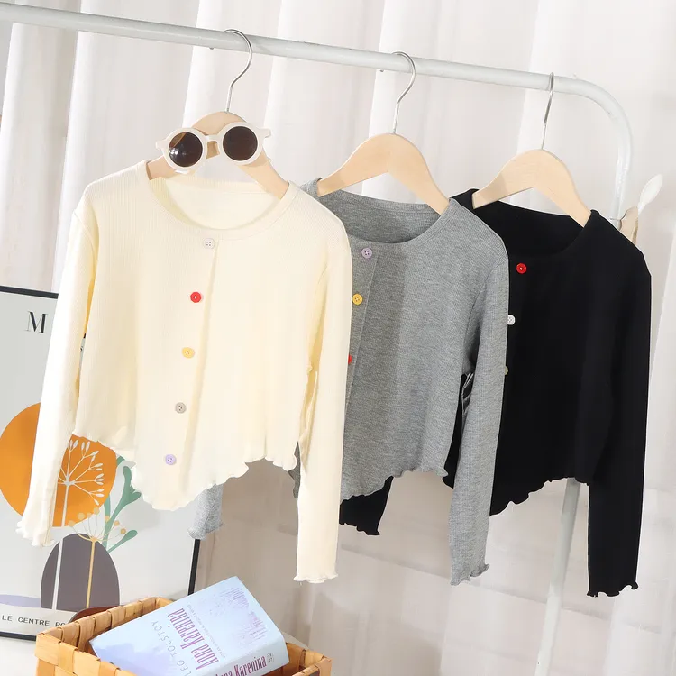 2024爆款女童春装长袖T恤莫代尔马卡龙彩虹扣蜜芽版百搭童装时尚