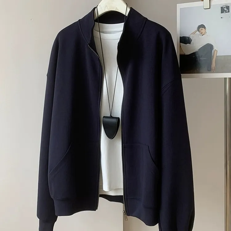 HONG JIA LIN/虹嘉琳大码立领卫衣秋季宽松显瘦琥珀流光开衫外套