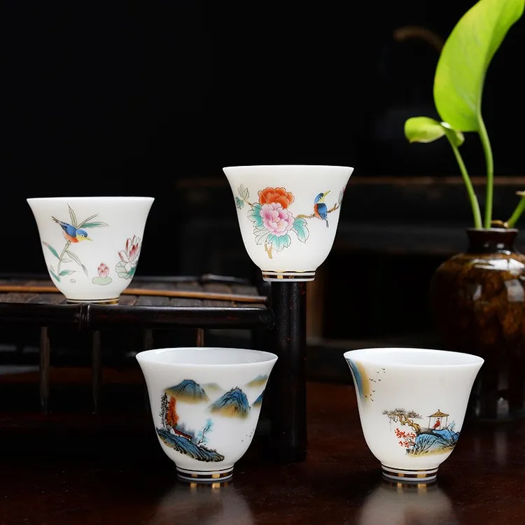 羊脂玉瓷高档茶盏茶杯主人杯陶瓷单杯品茗杯中式家用茶具喝茶杯