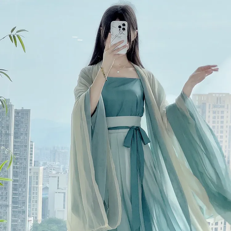汉庭记(青黛)原创汉服女宋制大袖长衫百褶裙吊带日常仙气清冷风夏