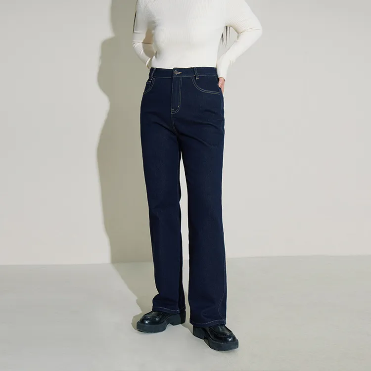 独束微胖M大码弹力高腰磨毛深蓝牛仔裤23DY84597/24DY81222
