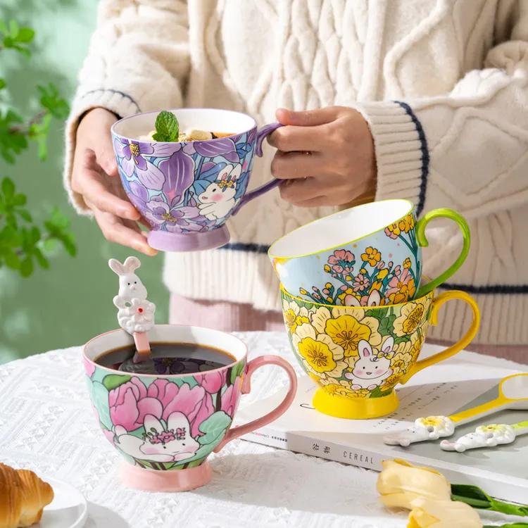 家用陶瓷水杯创意大容量喝水杯子情侣个性早餐杯可爱咖啡杯牛奶杯