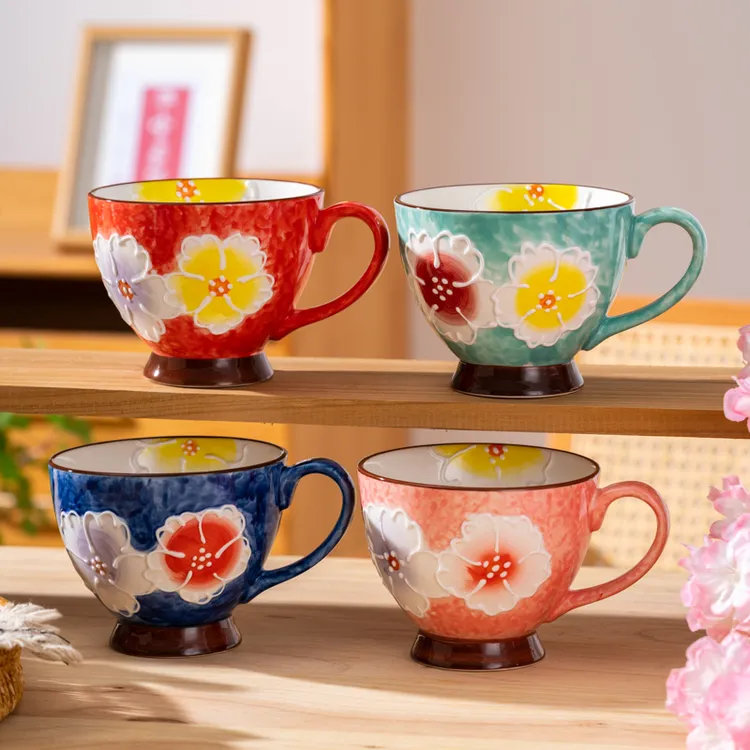 日式手绘早餐杯家用大容量喝水杯陶瓷创意个性牛奶杯高颜值燕麦杯
