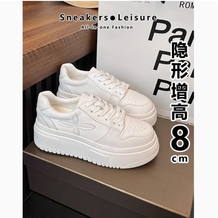 厚底小白鞋女秋季新款真皮8CM内增高小个子白色板鞋3233小码单鞋